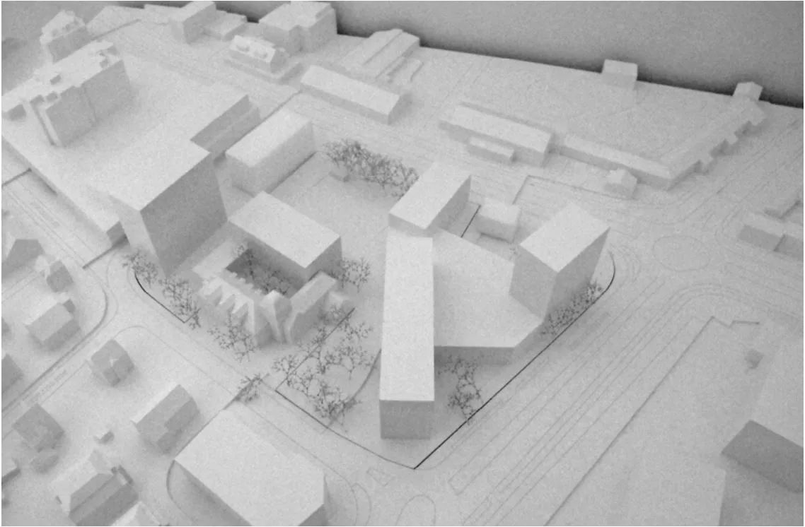 Modell der Überbauung Gerichtsplatz-Areal Uster der Architekten Huggenbergerfries, Bebauungskonzept Stand 2014.